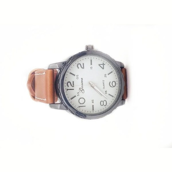 Mens Classic Brown Leather Watch Slim Business - Picture 3 of 3